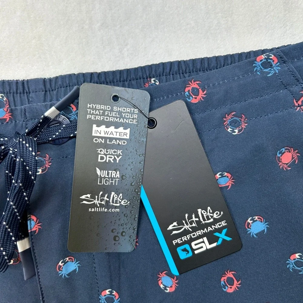Salt‎ Life Get Crabby Performance Walk Shorts Mens 34 Navy Blue Drawstring NEW